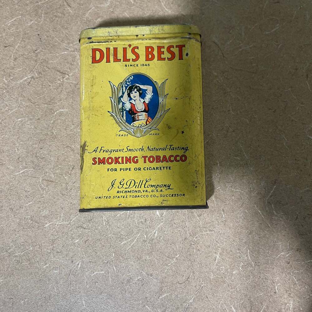 Vintage Empty Dill's Best Smoking Tobacco Tin Hinged Lid